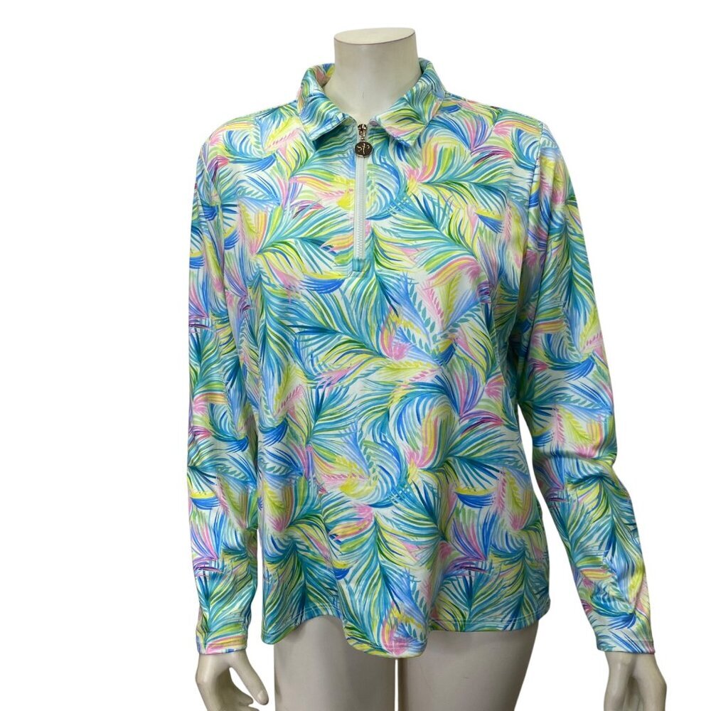 Stella Parkers Sport‎ Womens Pastel Leaf Print Long Sleeve Pullover Top L
